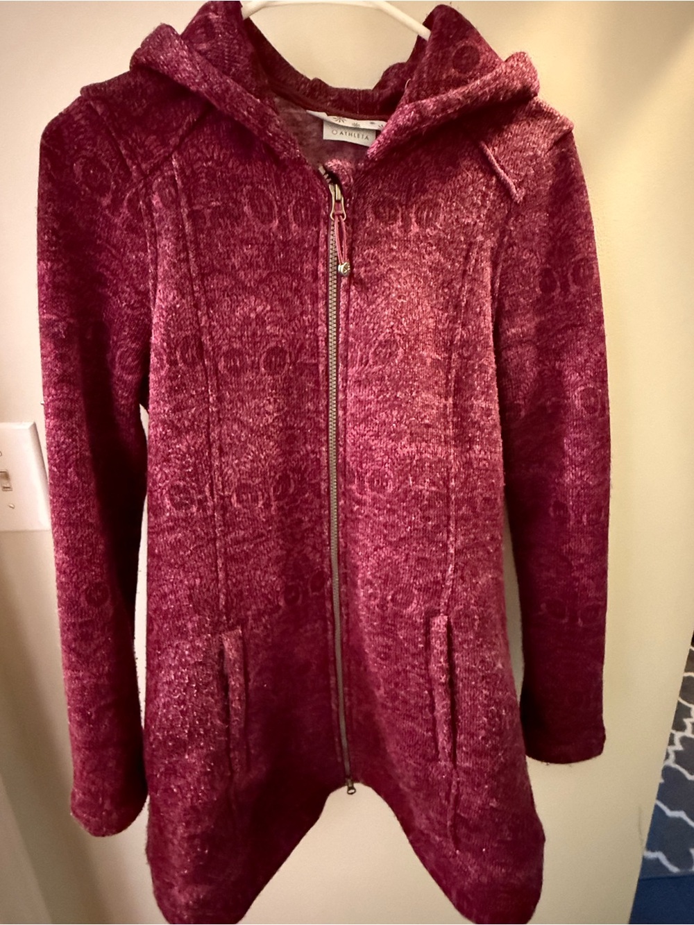 Athleta Maroon Hooded Zip-Front Utility Jacket